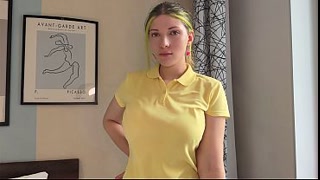 "How about I try your pussy instead of pizza?" I fucked the cute pizza delivery girl